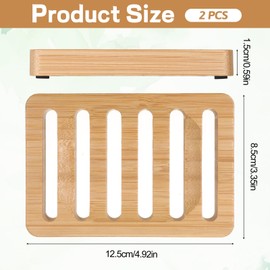 Bamboo Soap Dish, 2 Pcs Wooden Bar Soap Holder Self Draining Natural Wood Shower Soap Dish for Home Bathroom Kitchen Sink Bathtub