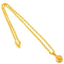 Jewar Lord Ganesh Ji Gold Plated Circle Locket/Pendant with Link Chain Daily use for Men, Women 8634, Brass, No Gemstone