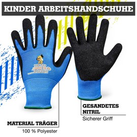 Safetytex 2 Pairs of Work Gloves for Children with Nitrile Coating Children's Gardening Gloves (Blue and Yellow, Size 5 (approx. 8-10 Years))