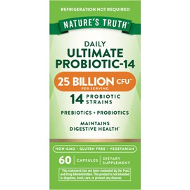 Nature's Truth Probiotics for Men and Women | 25 Billion CFU | 60 Capsules | 14 Strains | Non-GMO & Gluten Free Digestive Health Supplement