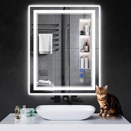 InfiniGlass 30"x24" LED Bathroom Mirror with Anti-Fog, Stepless Dimmable Lights, 3 Color Modes, Shatter-Proof Tempered Glass,Waterproof Design