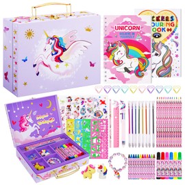 TCJJ 66 Pcs Unicorn Kids Colouring Sets for Girls, Art Supplies Drawing Sets with Unicorn Storage Box,Arts and Crafts for Kids Age 6-12,Unicorn Gifts for Girls,Birthday,Christmas Gifts