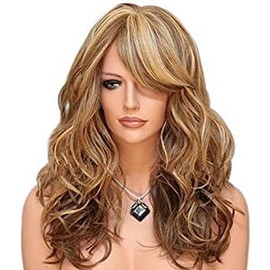 Redlution Blonde Auburn Mix Long Natural Wavy Women Synthetic Wig with Free Wig Cap and Wig Comb