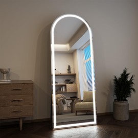 WISSMIELS 26"x65" LED Arched Full Length Mirror with Dimming & 3 Color, Standing Leaning Wall Mounted, Tempered Glass, Living Room Bedroom