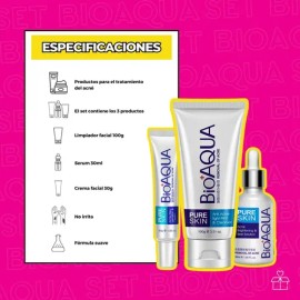 Set De 3 Pure Skin Bioaqua Retira Acne Espinillas Grasa