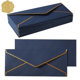 50 Pack #10 Business Envelopes with Gold Border, Self Seal Standard Envelopes with Gold Stickers for Office, Checks, Letter Mailing, Invoices, 4 1/8 x 9 1/2 Inches (Navy Blue)