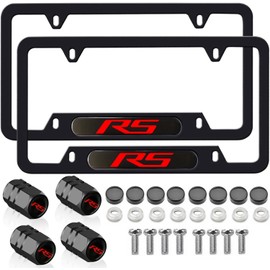 2PCS License Plate for Camaro RS Impala Premium Car License Plate Bracket Holder, Premium Aluminum Alloy Weather Proof License Plate Covers with Screw Caps Cover Set Car Accessories (RS B)