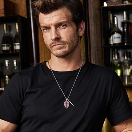 Taioiat Shield Sword Necklace Red Cross 925 Sterling Silver Joshua 1:9 Scripture Faith-Based Jewelry Religious Gifts Amulet Medals Pendant for Women Men