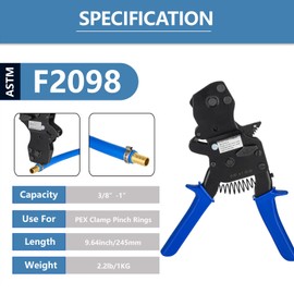 GUOFIS PEX Ratchet Cinch Clamp Tool with Holster for Stainless Steel Clamp Rings, One-Hand Ratchet Design Crimper Tool from 3/8", 1/2", 3/4", 5/8" and 1", ASTM2098
