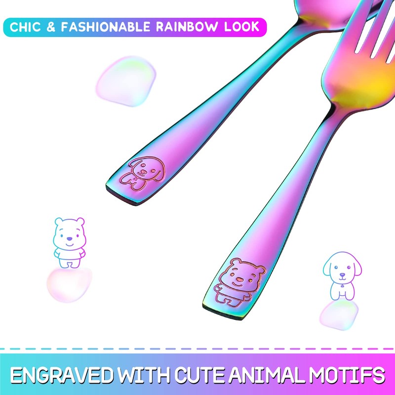 VITEVER 10 Pack Toddler Utensils, Stainless Steel Rainbow Silverware Set