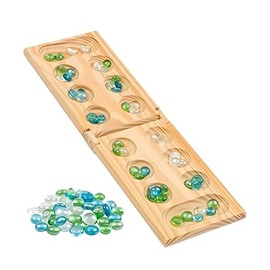 Juego de mesa Mancala de Regal Games - Divertido juego de mesa clásico con tablero de madera para adultos y niños - 48 cuentas de Mancala de cristal y juegos para 2 jugadores - Ideal para noche de