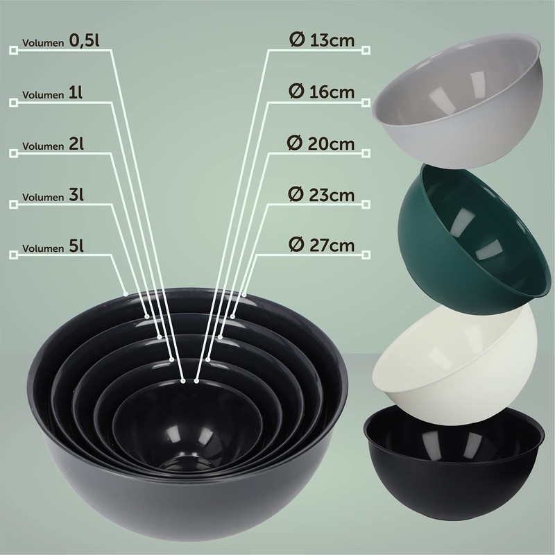 KADAX Plastic Bowl, Salad Bowl, Stackable Mixing Bowl, Plastic Bowl,