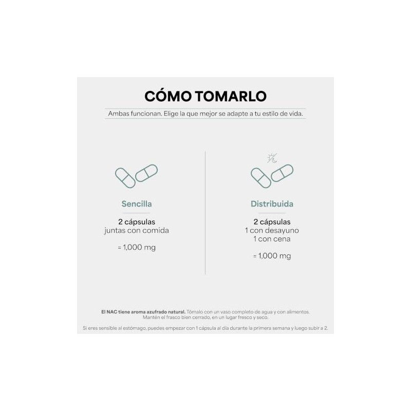 N-Acetil Cisteína (NAC) 1,000 mg por Dosis, 180 Cápsulas