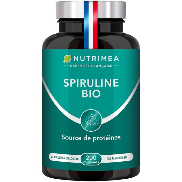 Organic Spirulina – Excipient & GMO Free – 19% Phycocyanine – Rich in Protein, Iron & Antioxidants – Nutrimea – 200 Vegan Tablets 500 mg – 2 Months of Treatment – Made in France