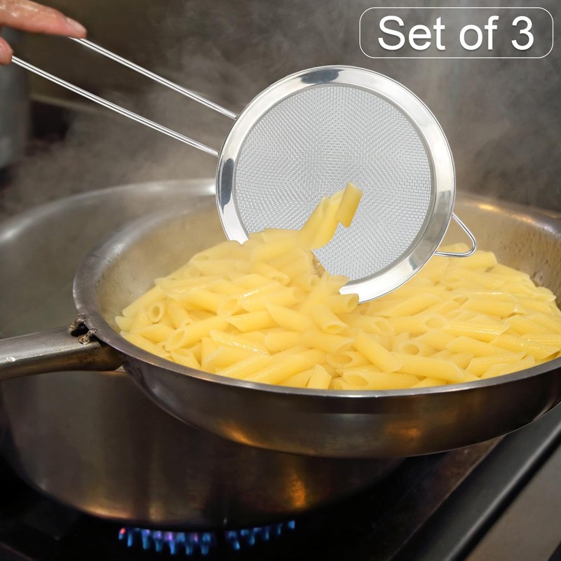 3 Pcs Small Stainless Steel Fine Mesh Strainers with Kitchen
