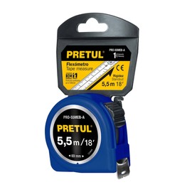 Pretul PRO-55MEB-A, Flexómetro azul 5.5 m cinta 25 mm, cubierta de laca que evita rayaduras
