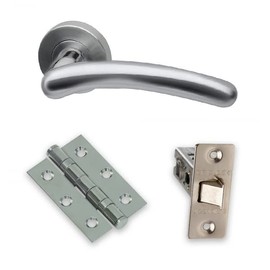 UAP Door Handle Pack - Door Handle Set for Internal Doors, with Handles, Hinges, Tubular Mortice Latch, Intelligent Hardware Latch Pack, Polished Chrome Satin Chrome Blister Pack (Omega Style Handle)