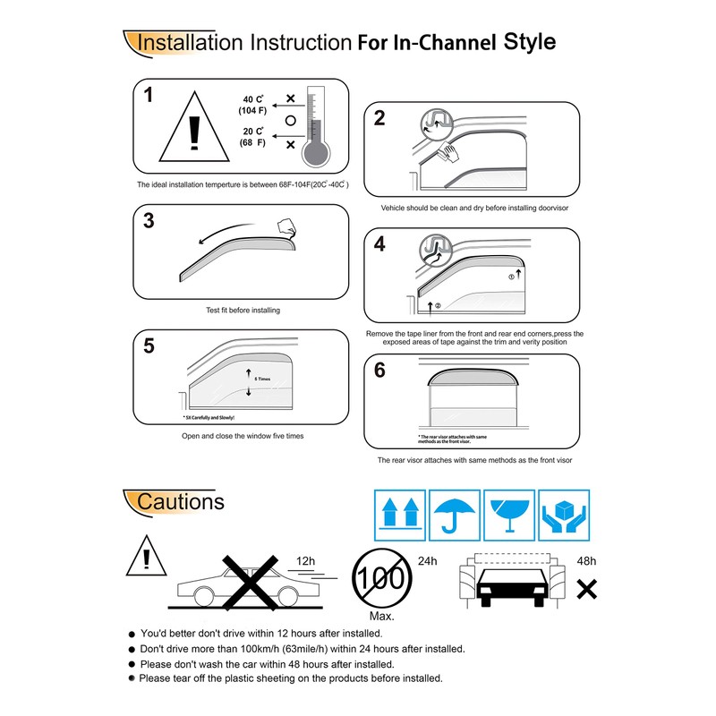 VICOJETOR 94455 Original Side Window Wind Deflector, 4pcs Out-Channel Tape-On