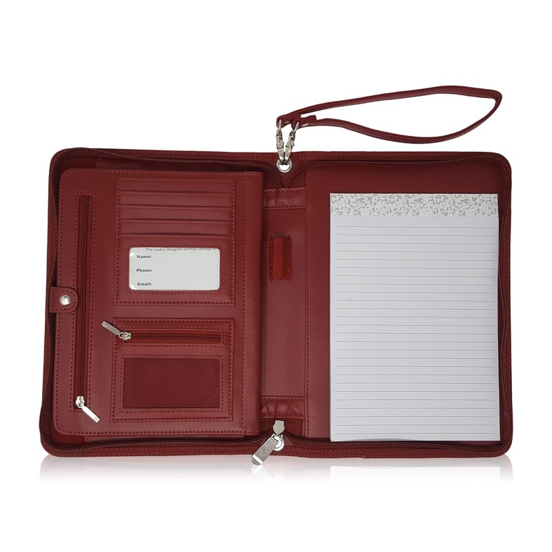 Junior Zippered Business Padfolio with Notepad - Burgundy PU Faux