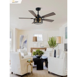 Bella Depot 46" Ceiling Fan with Light Farmhouse Caged Chandelier Fan with Remote Vintage Rustic Indoor Fandelier with Silent Motor for Dining Living Room Bedroom, (bulbs not included)
