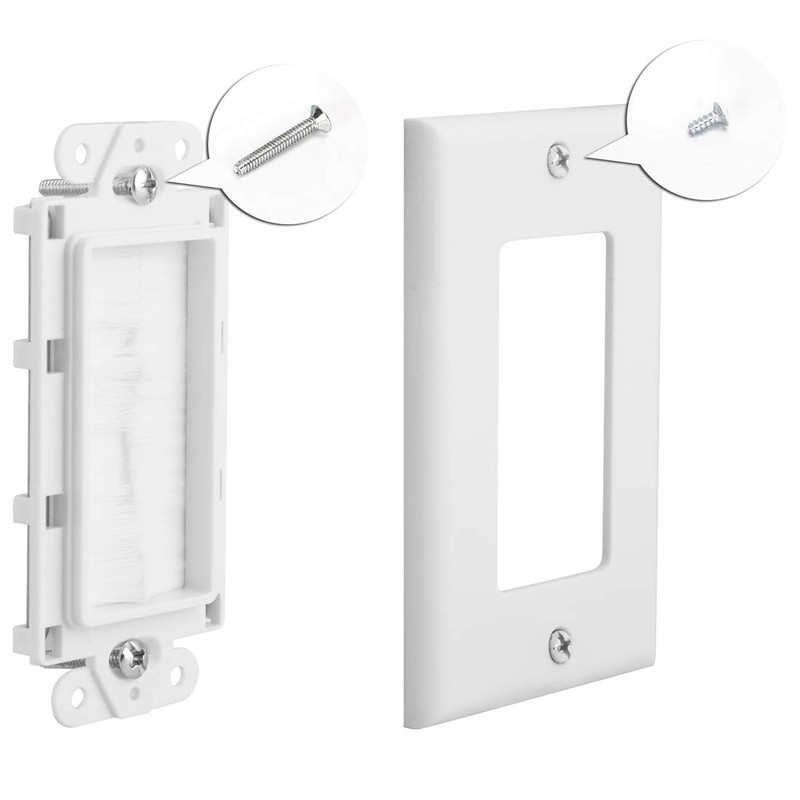 BNPUHIU Single Brush Wall Plate(White/10Pack), Cable Pass Through Insert for
