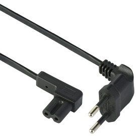Electraline 95513 Power Cable Audio, Video, Radio, Sonos Play Angled Euro Plug to Double Socket Type C7, 3 Metres, Black
