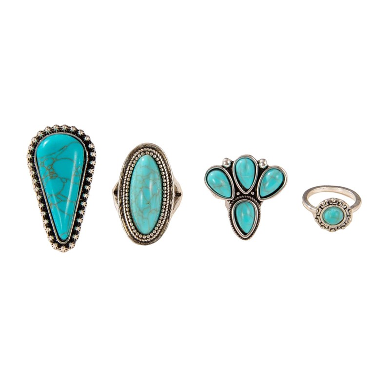 Navirix Vintage Turquoise Western Rings for Women,Exaggerated Chunky Oval Floral