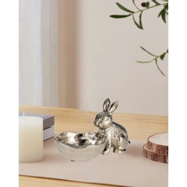 EGLO LIVING Ambalava Easter Bowl, Decorative Bowl with Easter Bunny, Elegant Easter Bowl for Decorating, Easter Decoration Made of Aluminium in Silver, 20 x 12 cm