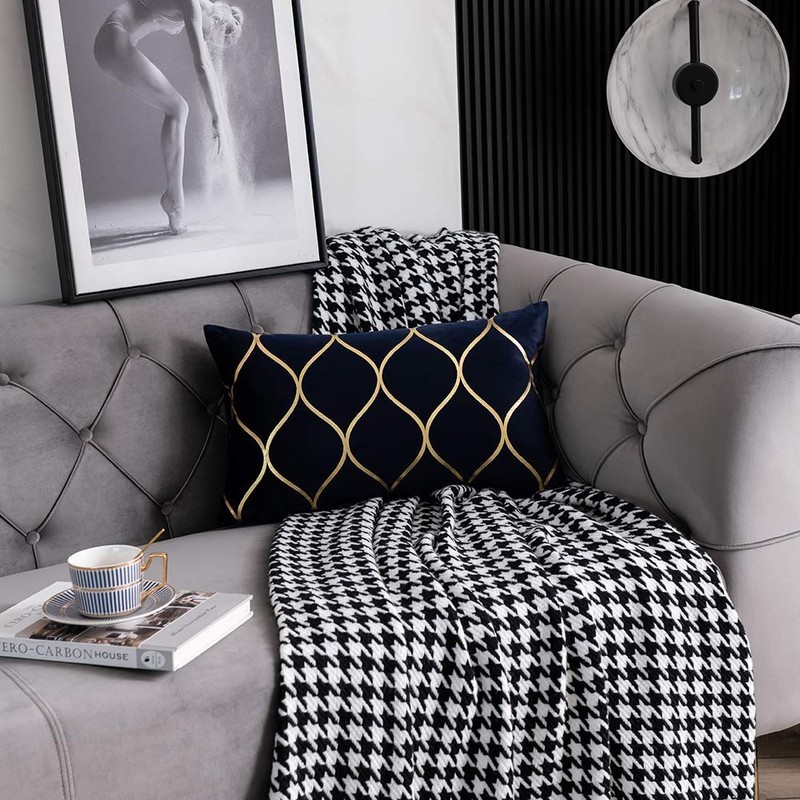 DEZENE Gold Velvet Throw Pillow Covers Navy: 2 Pack 12x20