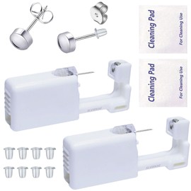 SLVIEKAE Self Ear Piercing Gun Earring, 14 Pack at Home Disposable Piercing Kit No Pain Easy Use Ear Piercing Gun Kit Tool with Gold Stud Silver Stud (Silver- Grey)