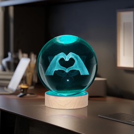 Kocasall 3D TayTay Gifts, Cute TS Girl Night Light, 3.15-inch Heart-Shaped Crystal Ball Night Light with 7 Color Changing, Bedroom Decorative Wood Base, Home Decor Living Room Office Bedroom Lamp