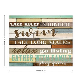 Wooden Sign Funny Words Lake Rules Lettering Inspirational Quote Board go Fishing Plaque Sign Lake Decorative 20X16 Inch
