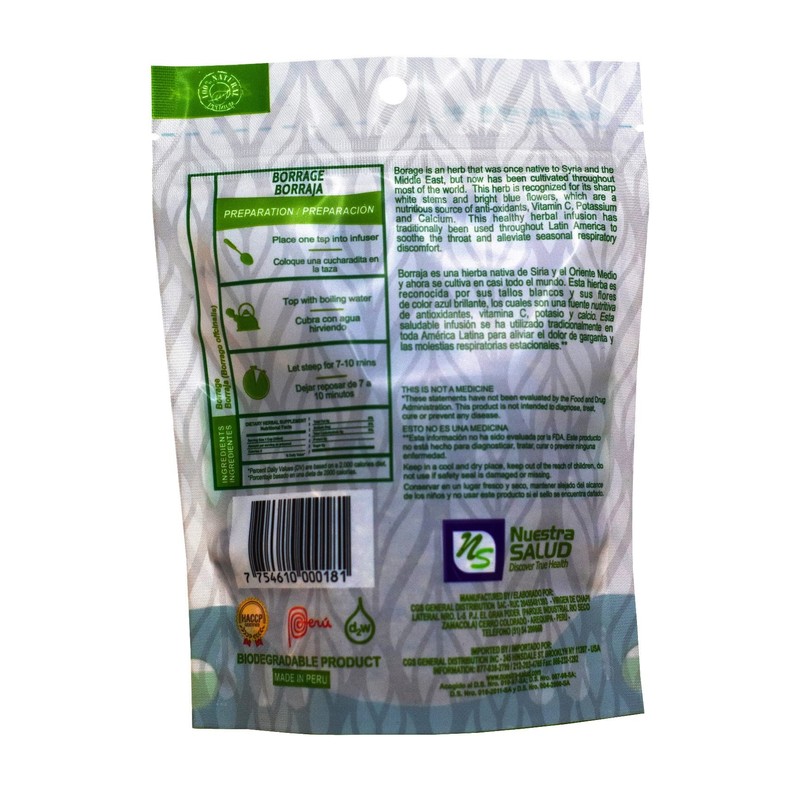 Nuestra Salud Borraja Borage Herbal Infusion Tea All-Natural Traditional (35g)