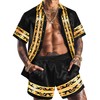 ZSJR Mens Black Track Suits Hawaiian Shirt 2 Piece Set