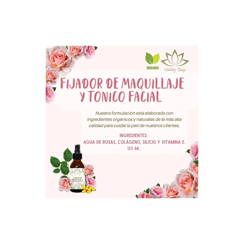 Fijador D Maquillaje Orgánico Y Tónico Facial Colágeno 125ml