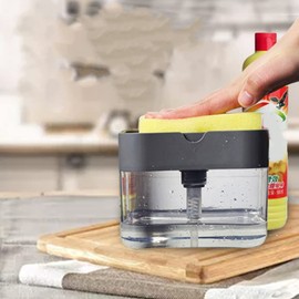Cyrank Dish Soap Dispenser and Sponge Holder for Kitchen Sink, Dish Soap Dispenser Press Design Automatically Liquid Dispenser Box Sponge Holder Soap Dispenser for Home Kitchen, Grey