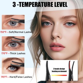 Heated Eyelash Curlers - 2 in 1 Clip- Type Heated lash Curler Best Seller Electric Eyelash Curler LED Display 3 Temp Settings for Makeup Tools USB Rechargeable Natural Curling 24H Long Lasting 01