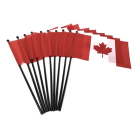 TJ's Premium Canada Handheld Flags, 14-Inch Flag Pole and 9 x 5.25-Inch Flag, For the Love of Canada Flag, Flags for Parades, Parties, Outdoor Decorations, and Souvenirs - 10 Flags per Pack