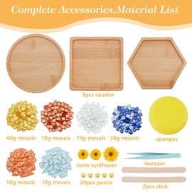 WEBEEDY Geometric Mosaic Coasters Kit DIY Mosaic Making Crafts Handmade Mosaic Coasters Wooden Mosaic Base with Instruction,Mosaic Tiles Craft for Adults Beginner Tabletop Protection Decor Accessory