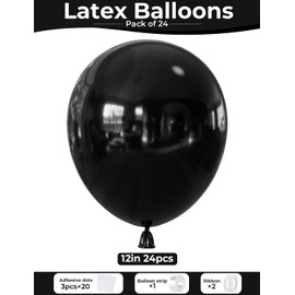 Black Balloons 12 Inch –24pcs Latex Party Balloons for Birthday, Baby Shower, DIY Party Decorations, Perfect for Small Gatherings, Dorms, Budget Events
