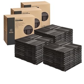 10 Pcs Interlocking Deck Tiles, Patio Flooring - Outdoor Waterproof Acacia Wood Tiles for All Weather Use - Balcony, Backyard, Indoor & Outdoor (Black, 10 Pcs - 12.1 Square Ft)