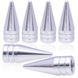 MEAJOO 6PCS Spiked Shape Tire Valve Stem Caps, Aluminum Alloy Spike Wheel Tire Valve Stem, Universal Dustproof Tire Valve Stem Covers for Cars, SUV, Trucks, Bikes, Motorcycles, Bicycles(Silver)