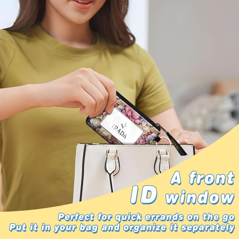 IRADA ID Case Wallet Keychain with Clear ID Window Zipper