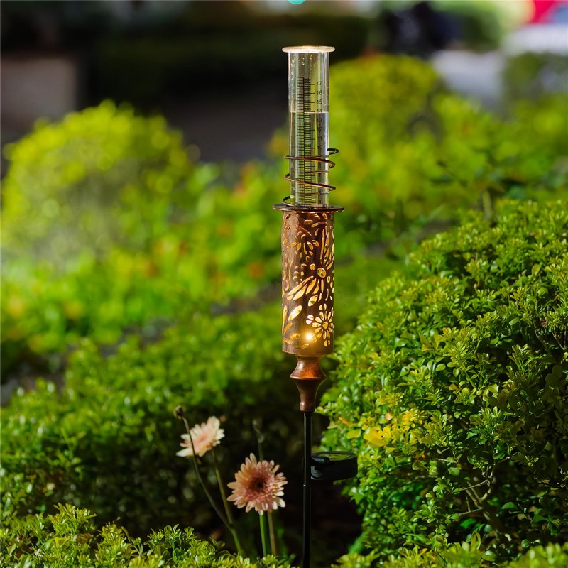 VEWOGIFT Rain Gauge Outdoor, Solar Rain Gauges for Yard, Freeze