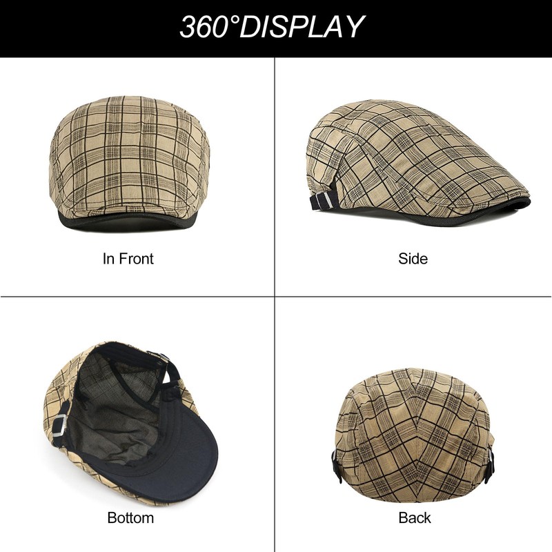 YAMEIZE Retro Plaid Men's Flat Cap - Hat Baker Boy
