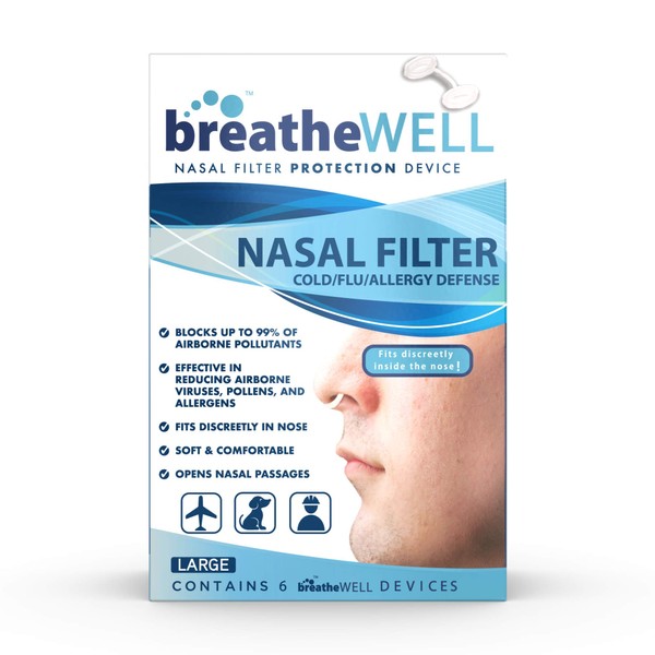 breatheWELL Nasal Filter Protection Device, Large, 6 Count