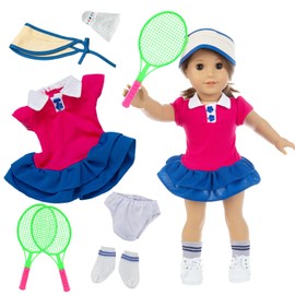 Baby Doll Sports Outfits for 14-18 Inch Doll-Dress, Hat, Doll Socks, Doll Panties, Rackets, Ball, Doll Clothes Compatible with New Born Baby 35-45 cm Doll, Baby Doll Clothes Accessories