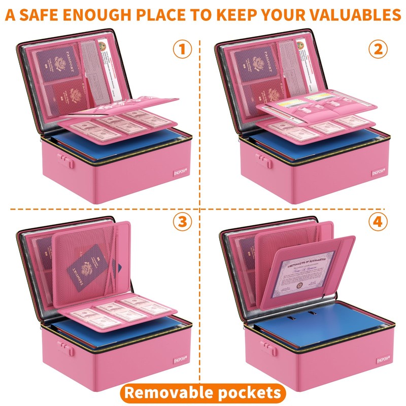 ENGPOW Fireproof Document Box, Hard Case File Box with Fireproof