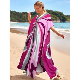 Women’s caftan light color moomoo half sleeve plus size swimsuit coverups pink kaftans for women side split bathing suit cover up loose fit house dress for women loungewear (1126-16)