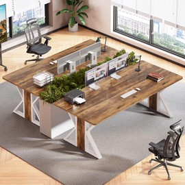 SEDETA 70.8Inch Executive Desk, Large Computer Office Desk Workstation, Modern Simple Style Home Office Desk, Laptop Desk Study Writing Table Business Furniture for Home Office, Brown/White